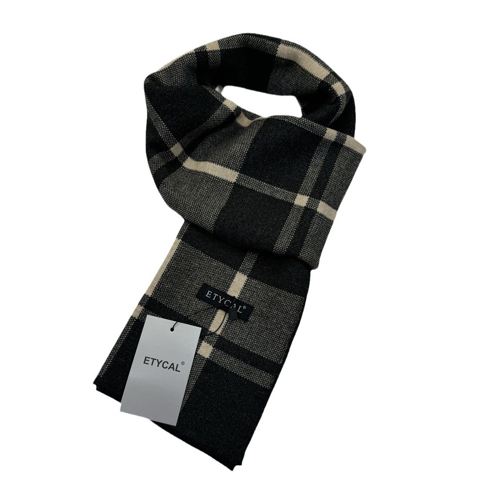 Herbst und Winter Neuer karierter Herrenschal Vielseitiger warmer Strickschal aus Mischgewebe für das Geschäft Einfacher_voghion.com