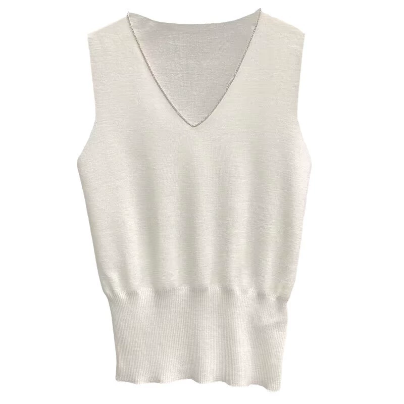 Футболка, шелковый топ с чашками, вязаный короткий свитер, (поставщик из Китая - кроссбордер), 2024 год, V-образный вырез