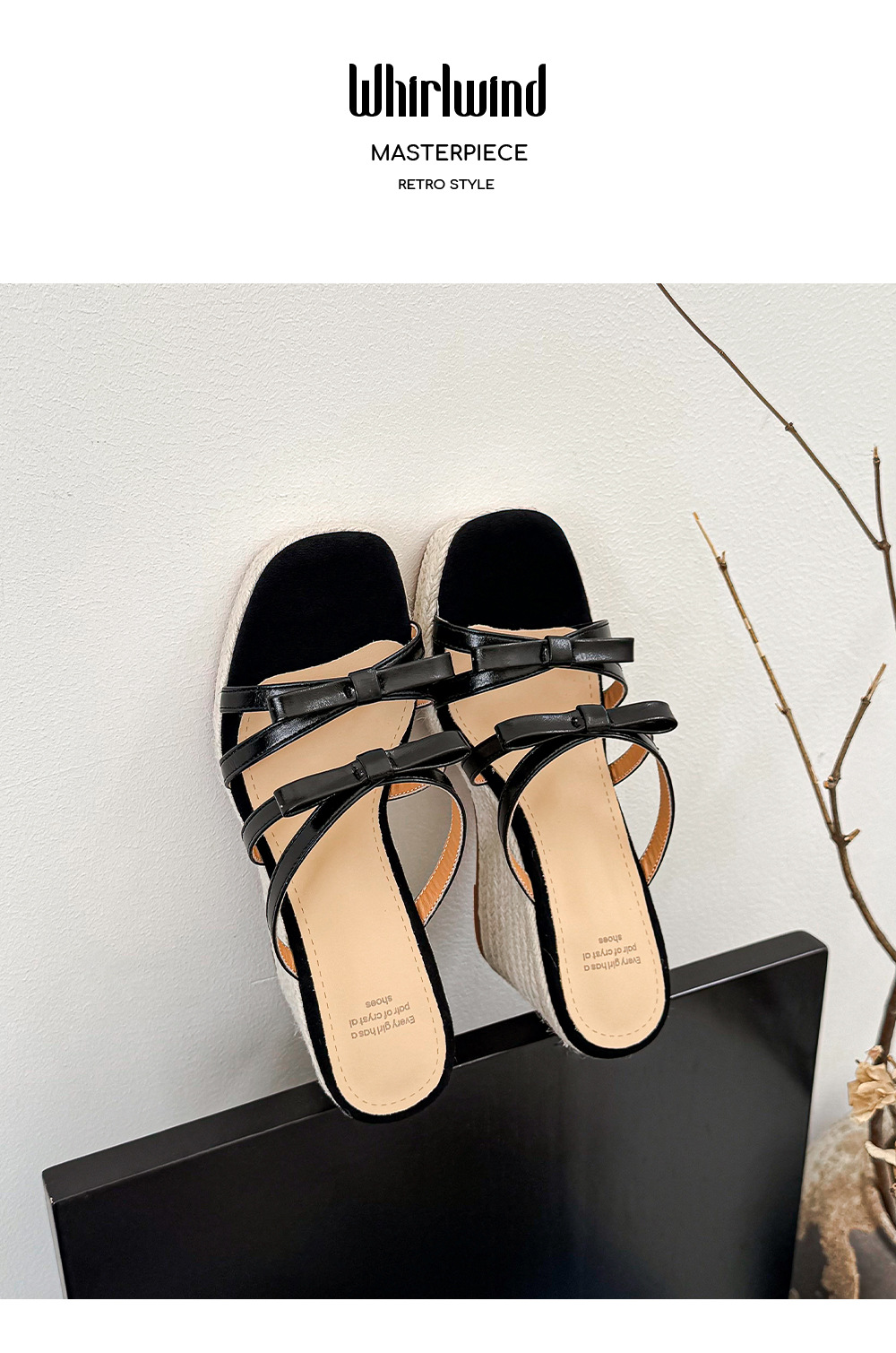Sandal cao gót nữ quai mảnh mũi hở đế xuồng đan rơm gót 9 cm — màu đen, màu trắng ngà chi tiết 13