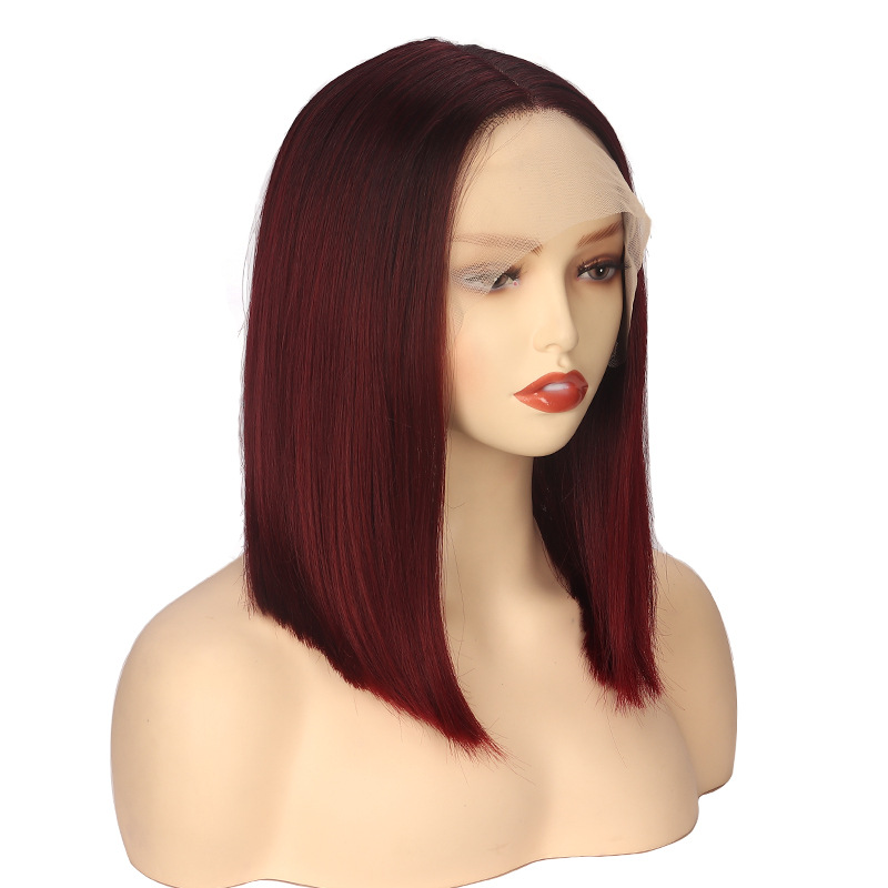 Wig European and American Style Lace Front Bob Red Wigs Women's Short Straight Hair Synthetic Fiber Fashionable Long Straight Hair