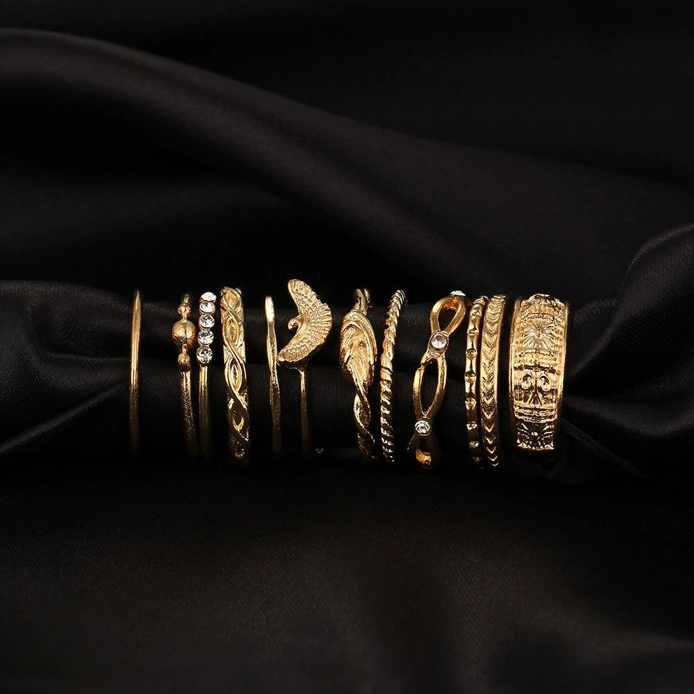 Ring multi-joint set, European style, metal adjustable stackable rings, assorted designs