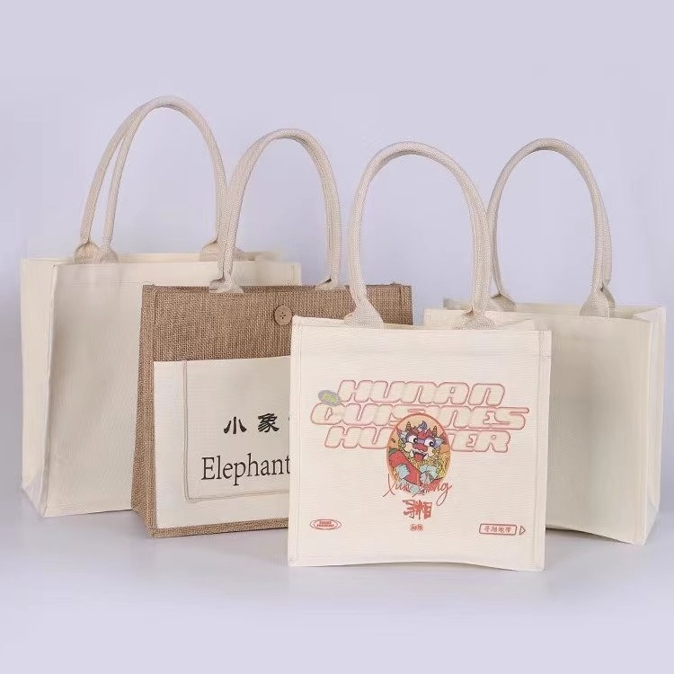 Bolsas de lino personalizadas logotipo bolsas de compras de yute bolsas de mano de gran capacidad publicidad bolsas de regalo bolsas de lona personalizadas