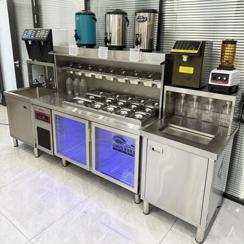 水吧台商用奶茶水吧工作台冷藏开槽小料操作台奶茶店设备全套跨境|undefined