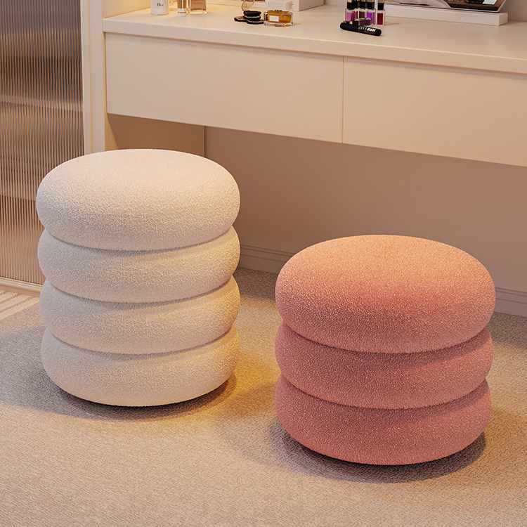 Dressing Table Stool for Home Use, Girls' Bedroom Lambswool Makeup Stool, Room Seating Ottoman, Desk Round Bench, Manicure Chair