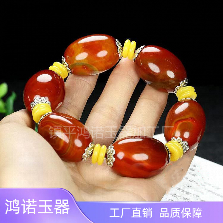 战国红玛瑙手串玉石水晶玛瑙男款大号桶珠手链玉石玉器礼品饰品
