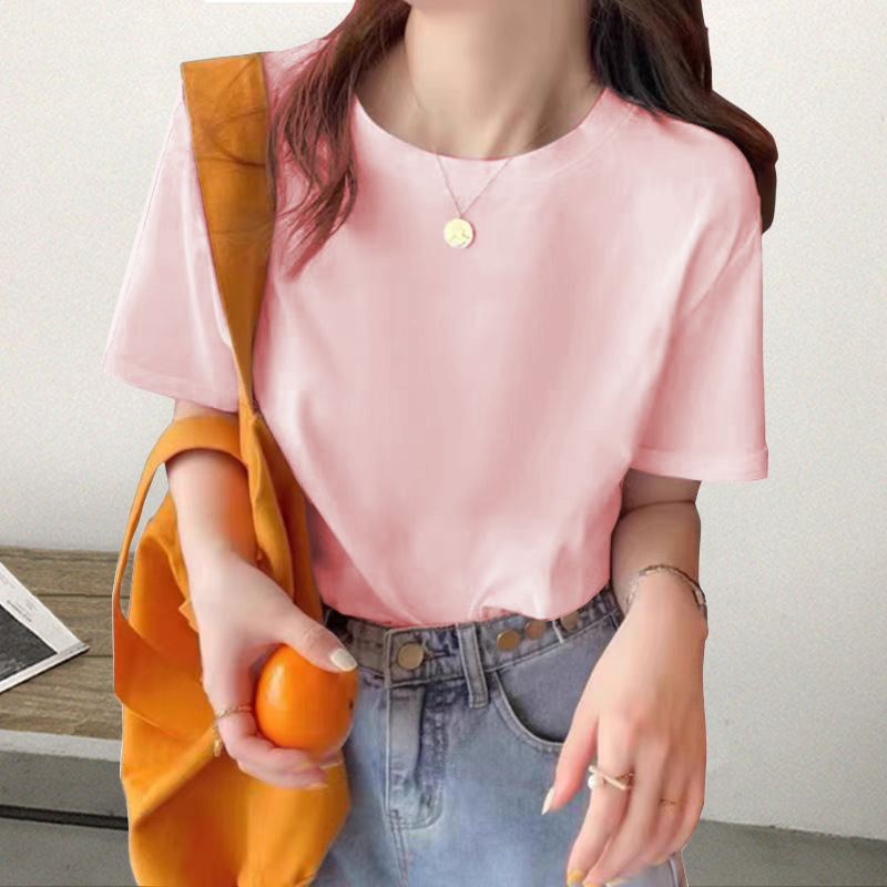 アプリコットショルダー半袖Tシャツ女性用2025夏の新しいファッションラウンドネックルーズスリムトップ|undefined