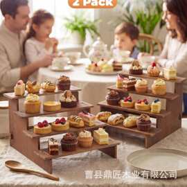 跨境木质阶梯多层展示架 桌面手办饰品蛋糕甜品整理展示架
