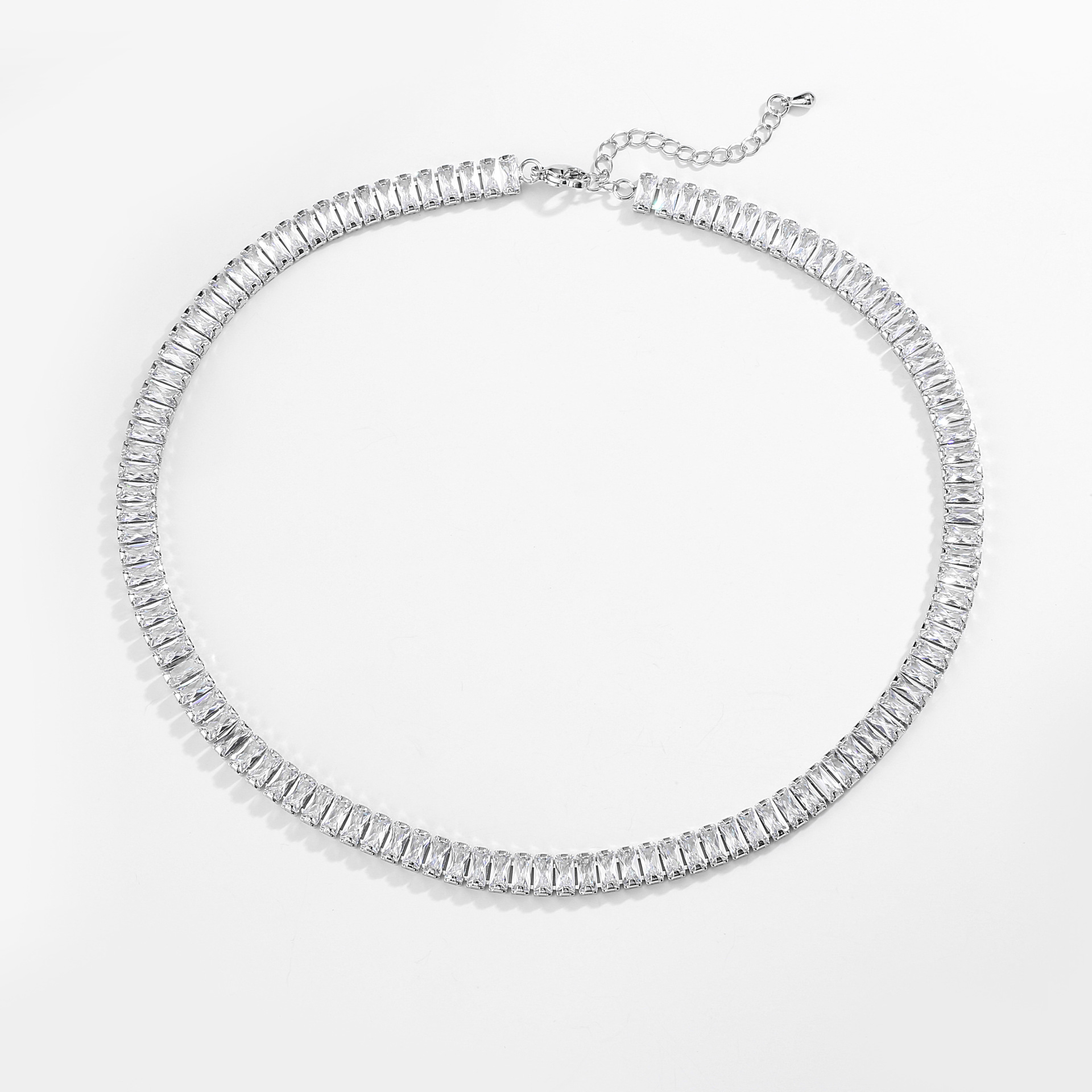 Fashion Full Diamond T Square Diamond Chain Necklace Copper Jewelry Wholesale display picture 3