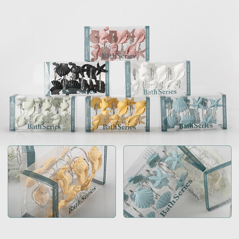 Cortina de ducha de resina hebilla de baño 12 piezas C-tipo gancho abierto cortina hebilla colgante anillo cortina partición puerta cortina Accesorios