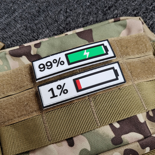 Embroidered 3D Rubber Velcro Patch Battery Display Charging 99% Remaining Battery 1% Personalized PVC Badge