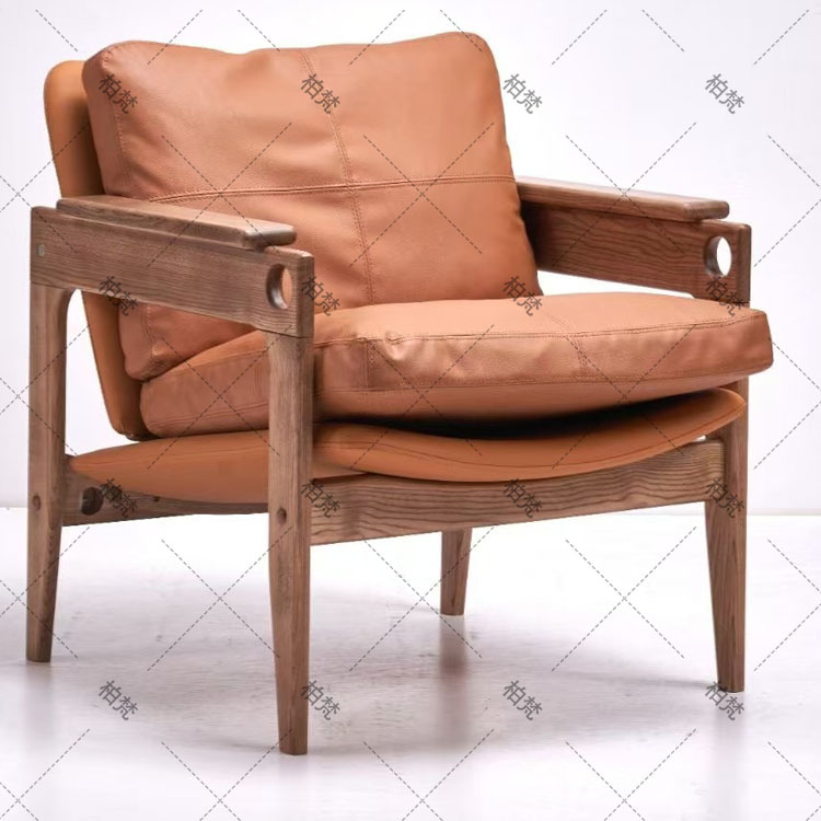 Silla de ocio de madera maciza perezosa de mediana edad, sofá individual de diseño de madera de fresno, silla Hank, silla de tienda de té con leche de café
