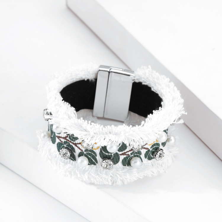 Bracelet Perles Strass En Denim Imprimé Rétro display picture 1