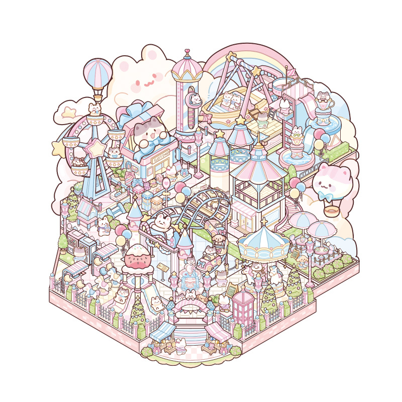 Pegatinas de paisaje en miniatura de rastro de papel Zoo Class Meow Small Town Series Descomprime Escena de bricolaje Pegatinas de material