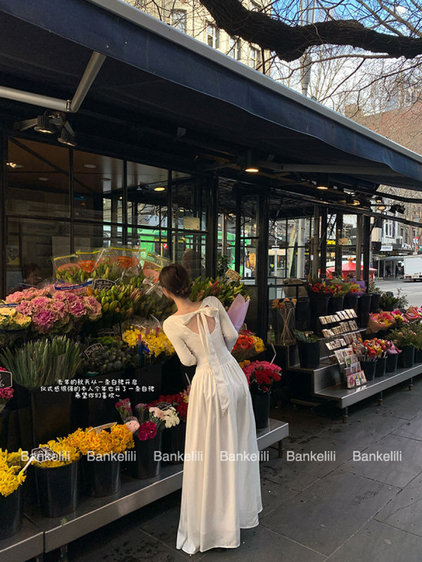 板栗可可'白月光契约'白色连衣裙女秋季长袖打底裙高级感法式长裙|undefined