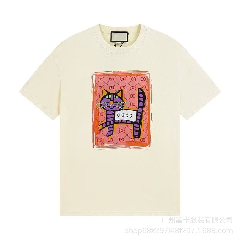 クロスボーダーハイエンドGファミリーTシャツラウンドネックフロントロゴ柄シリーズカジュアル男女同型半袖Tシャツ|undefined