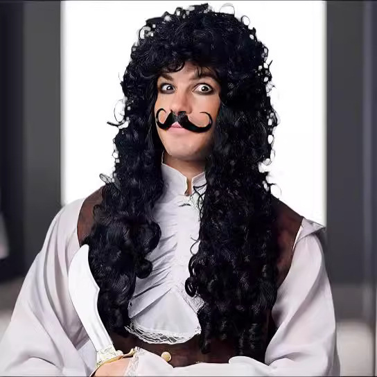 European and American Movie Halloween Pirate Captain Men's Wig COS Long Curly Hair Clown Black Performance Stage Headgear