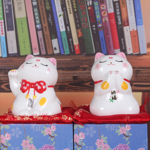 Mini Fortune Cat Money Bank Ceramic Japanese Cute Gift Birthday Gift Creative Home Office Reception Desk