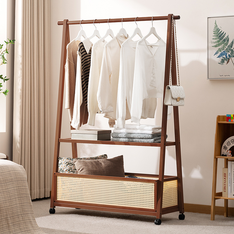 Used Clothes Rack, Floor-Standing, Mobile, Movable, Bedroom Bedside Clothes Drying Rack, Lazy Clothes Rack, Storage Rack, Bamboo