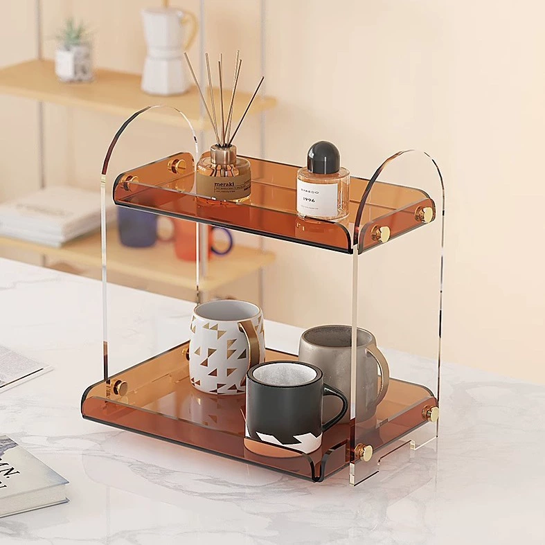 Desktop Multi-Layer Acrylic Cosmetic Organizer (Yayli) — Amber, 2-Tier Vanity Storage