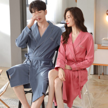 秋季新品情侣睡袍女中长款双面纯棉春秋长袖浴袍男士加大码家居服