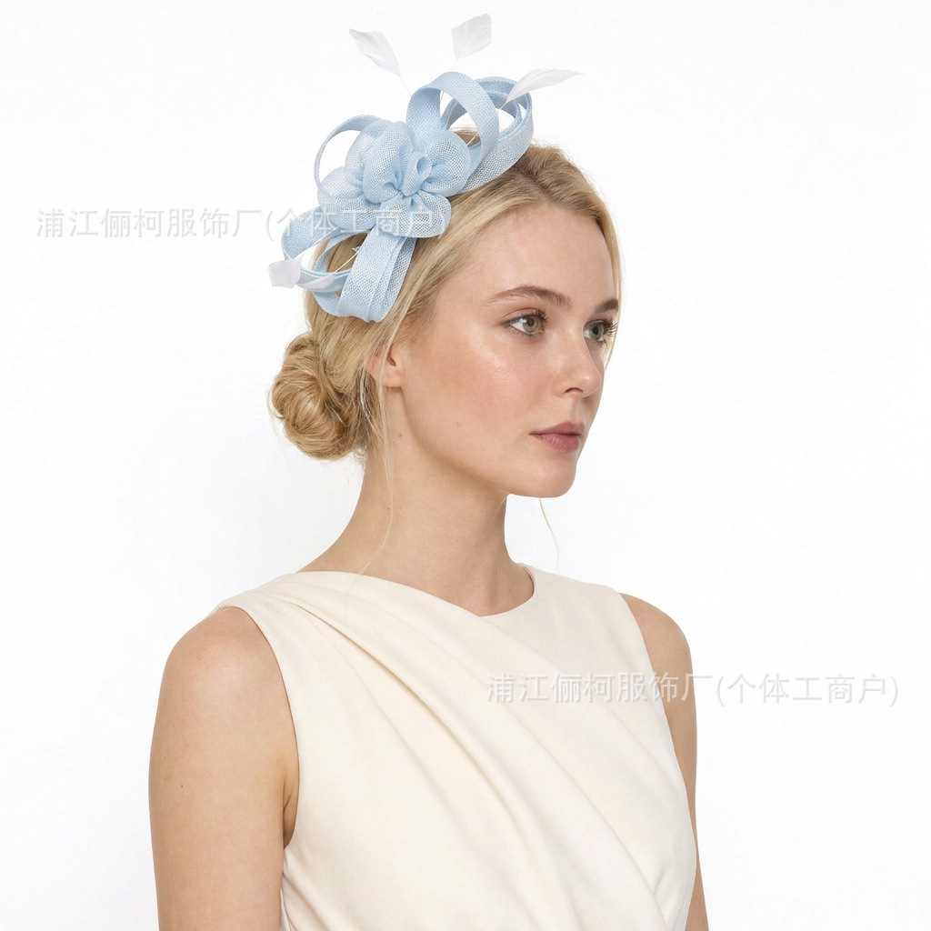 Original Design Imitation Linen Ribbon Flower-Shaped Headwear, Light Luxury Stage Banquet Performance Hat, Direct from the Source Factory