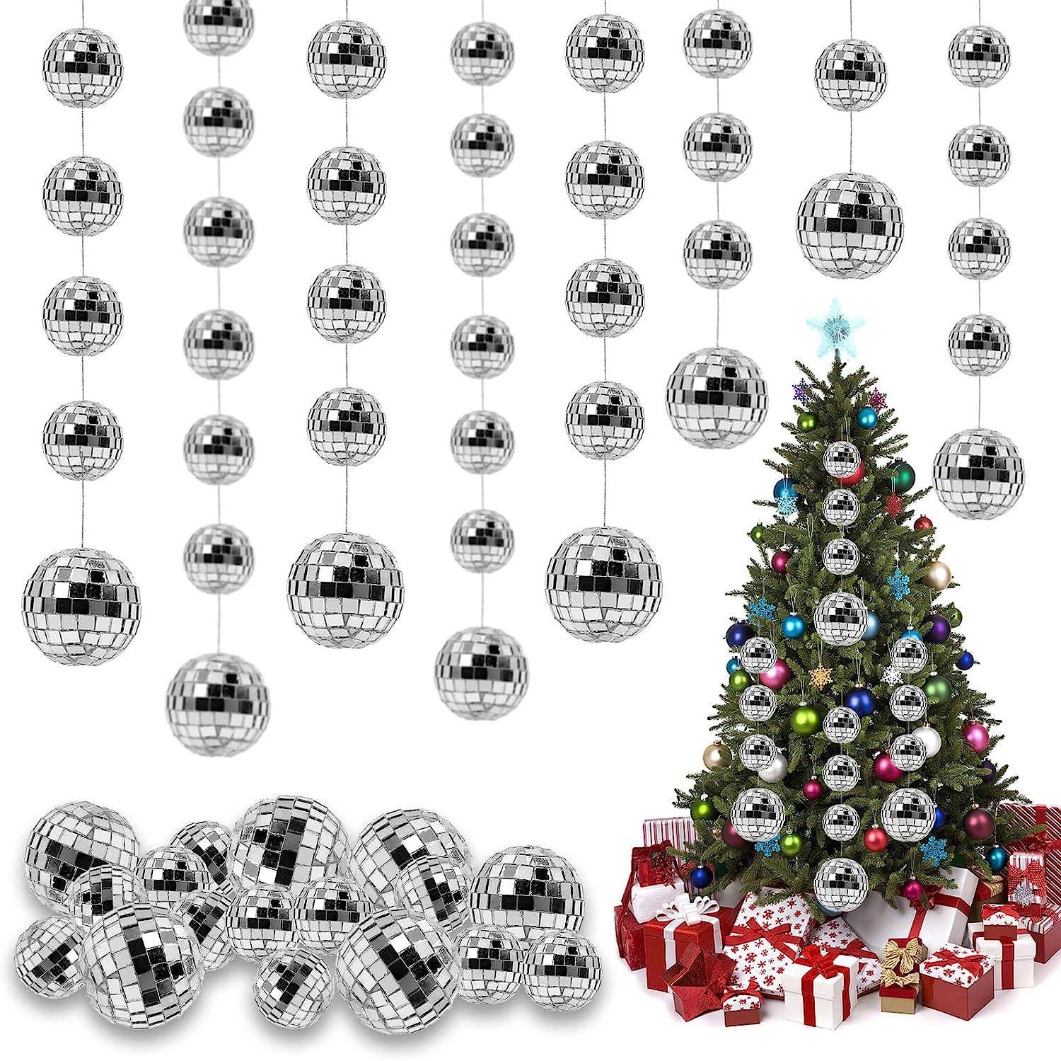 Esfera de discoteca con cadena colgante reflectante, nueva decoración navideña creativa transfronteriza para bares de Amazon 2025