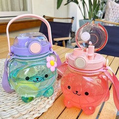 Bear Double Sip Straw Cup Cute Plastic Cup Fat Big Belly Cup Large Capacity Water Bottle Student Gift Cup Wholesale