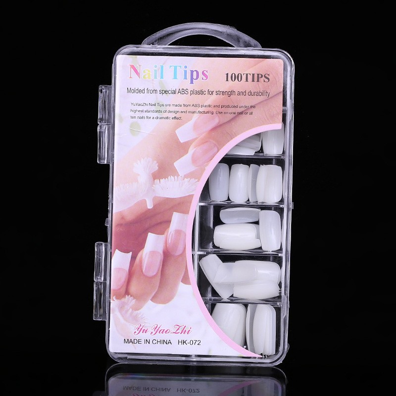 Caja de manicuras blindaje 100 piezas transparentes full-paste manicuras blancas naturales medio-paste francés