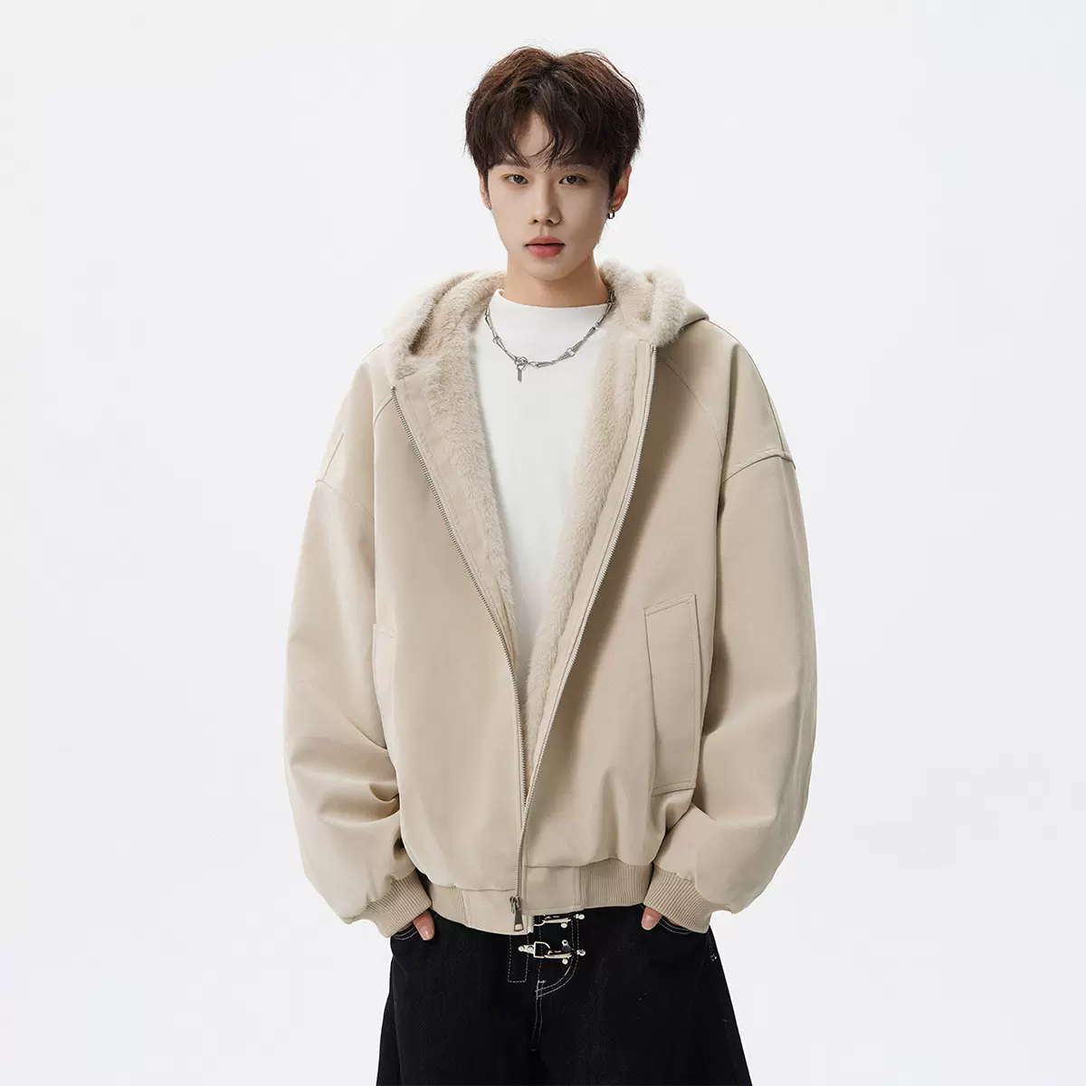 美式座山雕毛领棉衣男士秋冬季新款高街保暖夹克潮牌解构连帽棉服