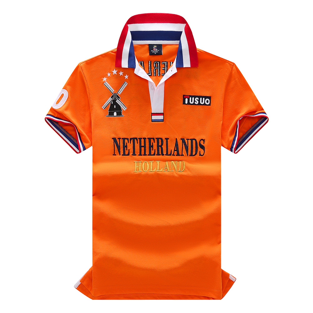 Frühling und Sommer Neues Poloshirt für Herren Niederländischer Fußball Katar Weltmeisterschaft Royal Freizeit Sport Reine Baumwolle Stickerei_voghion.com