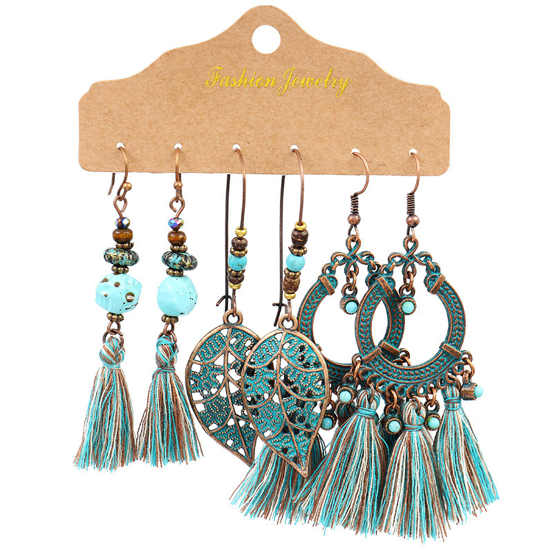 1 Set Quantity 1 Set Bohemian Tassel Flower Plating Alloy Drop Earrings