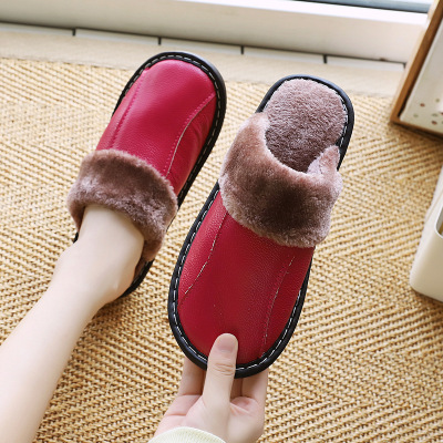 海宁真皮拖鞋冬季居家防滑牛筋底情侣拖鞋室内保暖棉拖鞋批发|ms