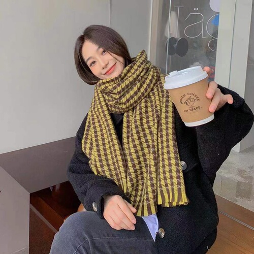Houndstooth scarf women's wholesale versatile winter imitation cashmere scarf new thickened long scarf can be shipped in one piece