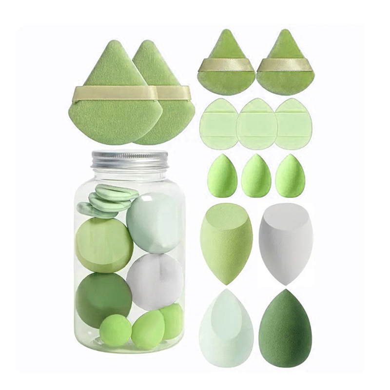 Combinación transfronteriza de huevos de belleza 14 piezas mini triángulo dedo polvo de aire cojín de maquillaje huevo esponja huevo de maquillaje huevo