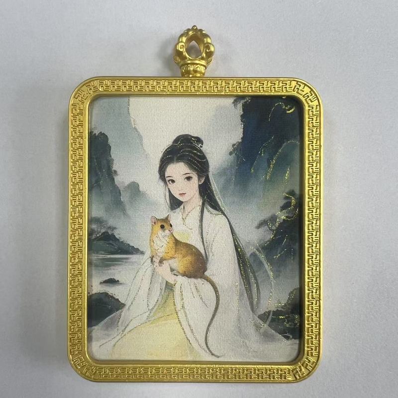 手绘描金莽龙女蛇年狐仙唐卡嘎乌盒九尾道家唐卡套周边吊坠项链|undefined