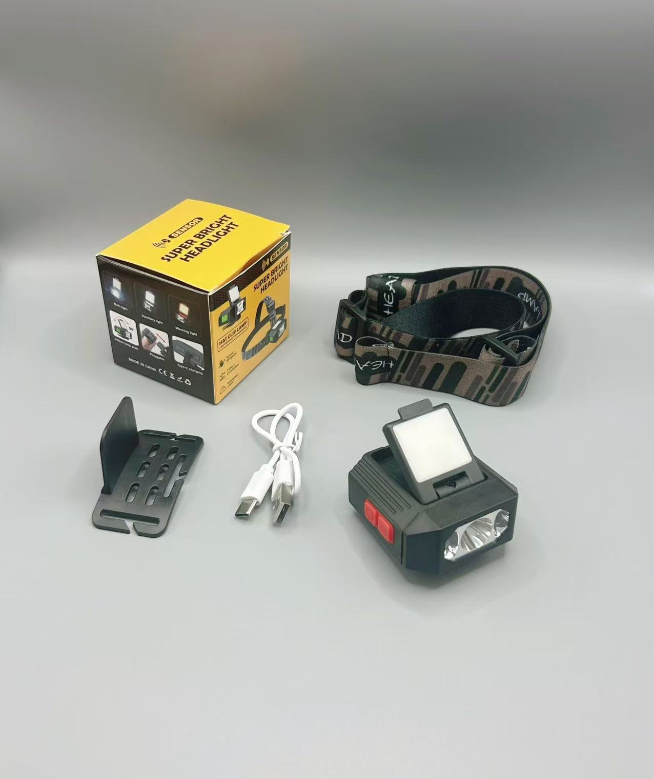 Linterna Frontal LED para Pesca con Batería de Larga Duración, Batería de Litio, Sensor, Clip para Gorra, Modelo de Carga USB, Especialmente Diseñada para Pesca Nocturna.