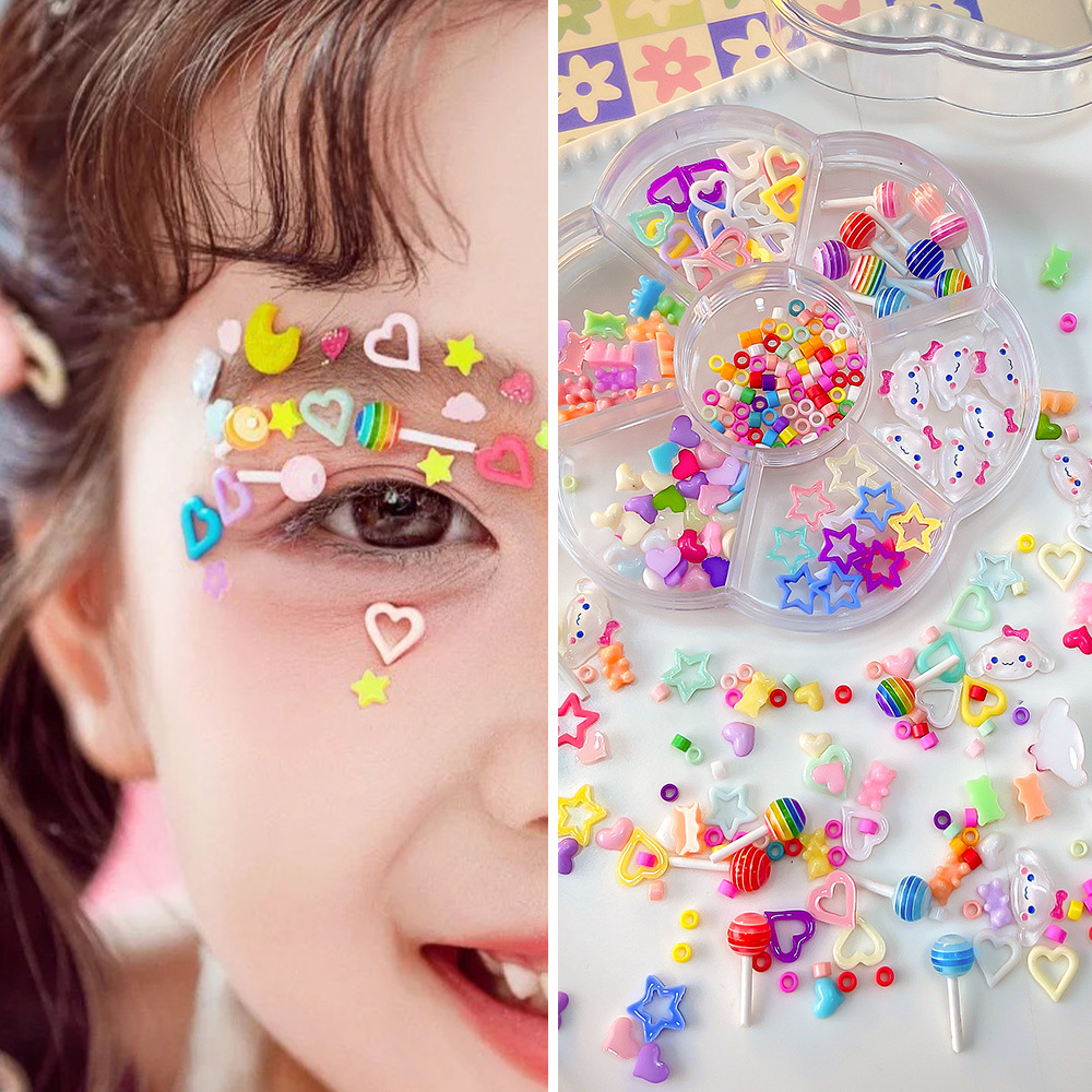 Dopamina pegatinas de maquillaje de ojos colorido oso Lollipop hueco amor estrellas mezcladas resina de maquillaje facial pegatinas de decoración