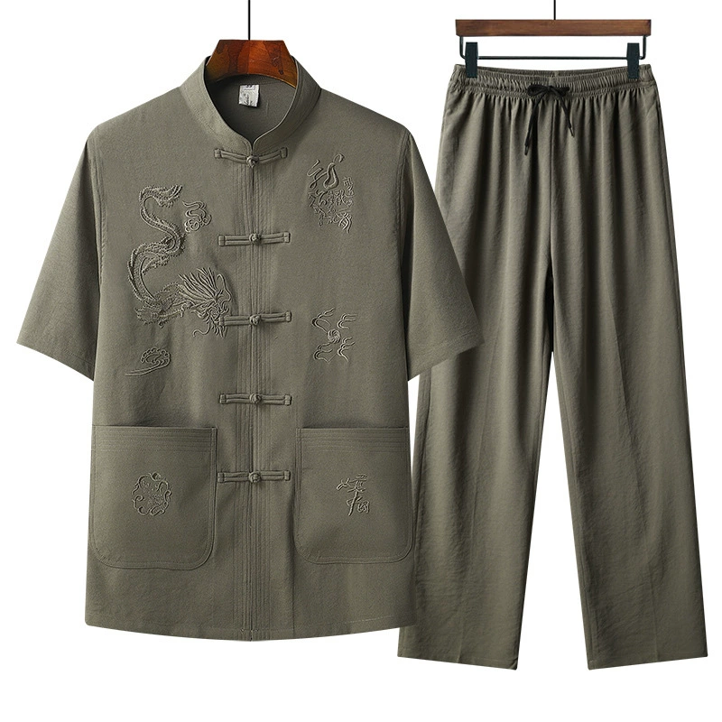 Summer thin set for elderly for leisure, for middle-aged man, for middle age, Chinese style, loose fit, with short sleeve