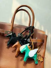 Genuine Leather Pony Charm Keychain Car Accessory - Small Flying Horse Bag Decoration with Tassel for Women