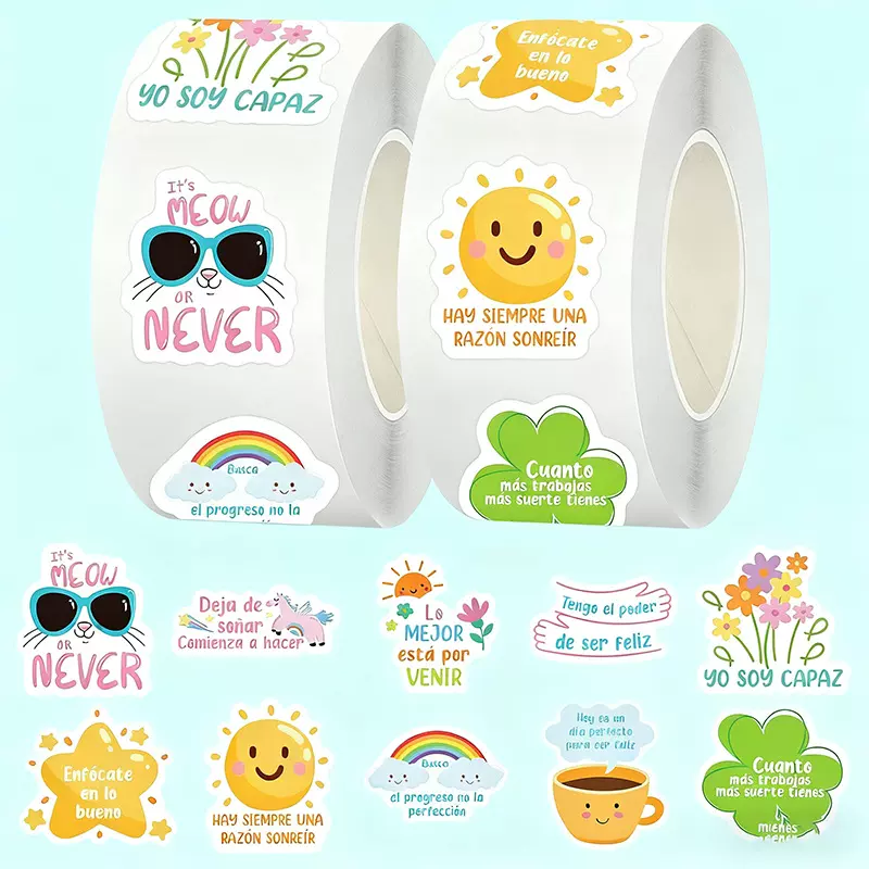 1000贴英文鼓励卷卷贴ins风小清新创意涂鸦英文便签贴纸封口贴画