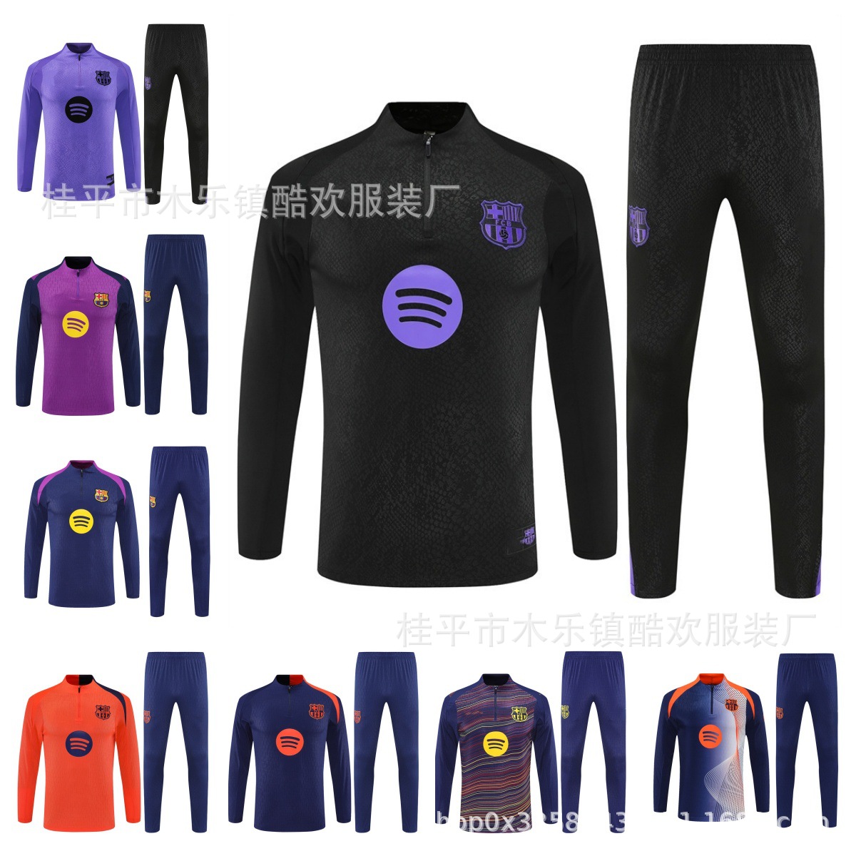 2627 New Model Barcelona Half-Zip Football Training Suit Set Cross-Border Foreign Trade
