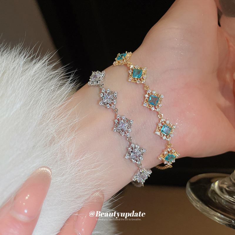 geometric square blue small bracelet with zircon