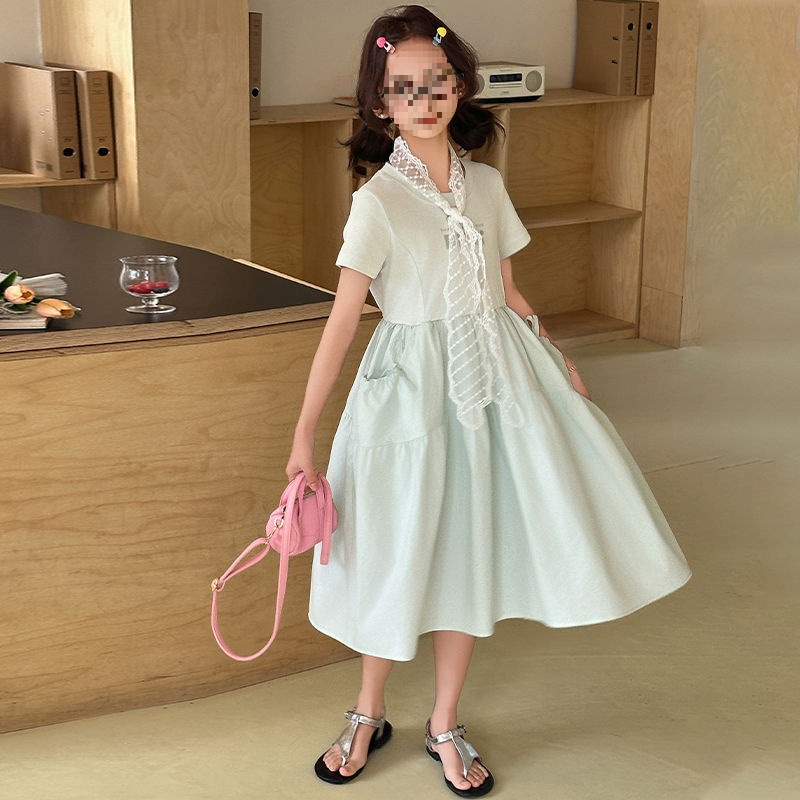 Girls Skirt Summer 2025 New Fashion Medium and Big Children Girls T-Shirt Spliced ​​Dress Children's Casual Summer Clothes