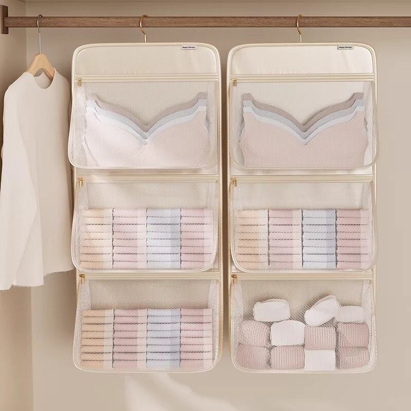 Net pocket underwear storage bag, hanging behind the door, dormitory wardrobe storage for socks and underwear, three-in-one storage hanging bag Net pocket underwear storage bag, hanging behind the door, dormitory wardrobe storage for socks and underwear, three-in-one storage hanging bag