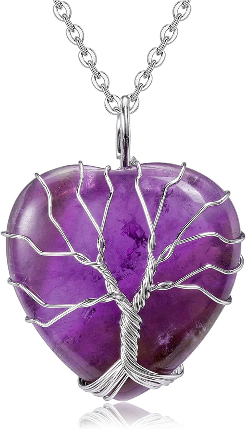 natural stone, Crystal, Iron Material Casual Ethnic Style Tree Heart Shape Natural Stone Crystal Iron Wholesale Pendant Necklace