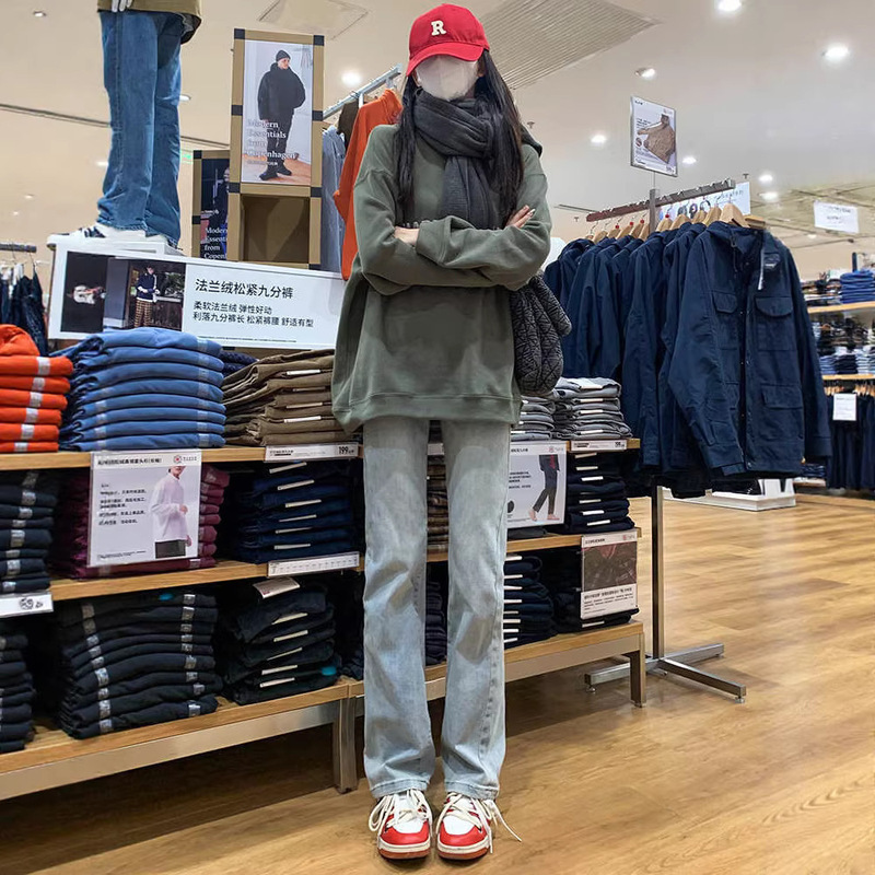 Light-Colored Washed Straight High-Waisted Jeans for Women, Spring 2026 New Style, Height-Enhancing and Slimming, Extended Length Narrow Cigarette Pants