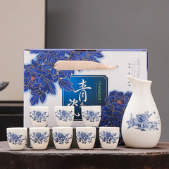 青花磁器酒器セット、陶器製温酒壺、白磁製酒器、中国風創作白酒カップ、創作酒器