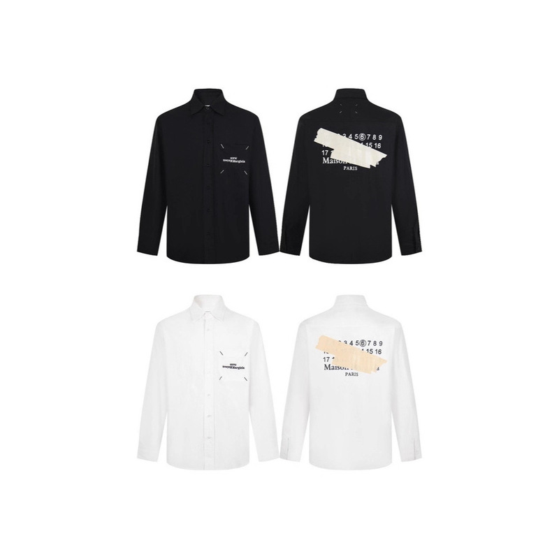 Mm6 New Margiela Shirt with Digital Stripe Print, Loose Fit Casual Versatile Unisex Patchwork Shirt Trendy