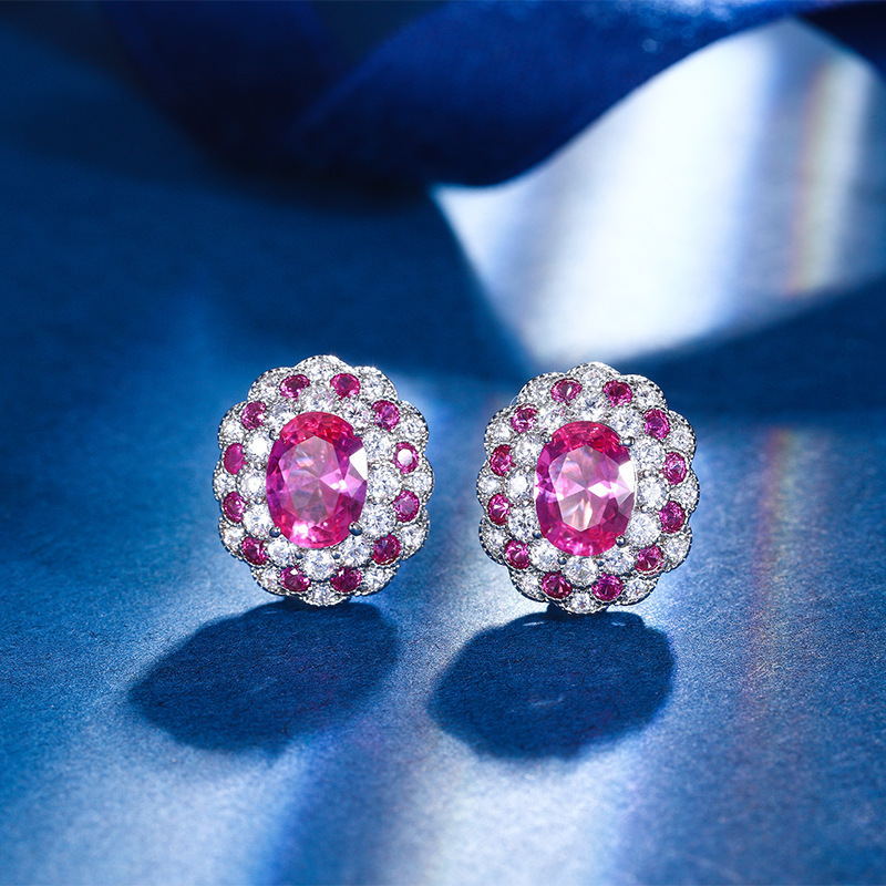 Otoño e invierno Nueva Zhuang Sheng joyas de cobre inferior chapado en oro simulación temperamento corindón rojo traje en forma de huevo 10*14-6*8