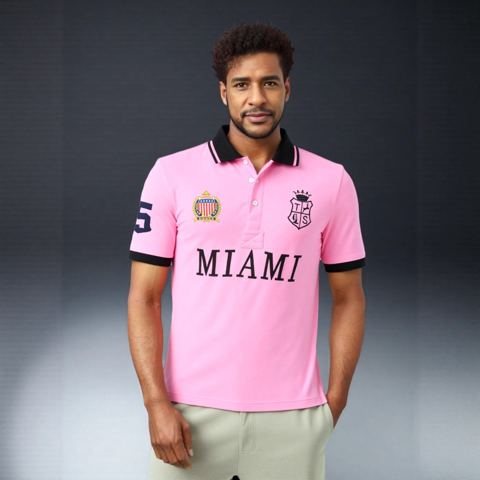 Nuevo Polo de manga corta Camisa de los hombres transfronterizos clásico Rosa deportes casual algodón slim fit más tamaño de manga corta Camiseta de la solapa